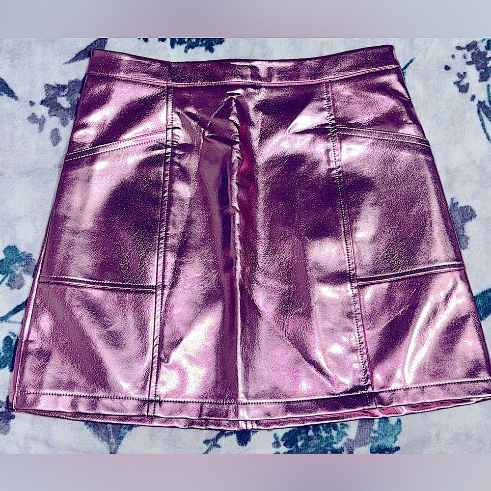 Art Class Shimmering Pink A Line Girls'LG 10/12 Pink Metallic Faux Leather Skirt